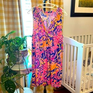 Lilly Pulitzer Smocked Sleeveless Cotton Henley Dress Women XL